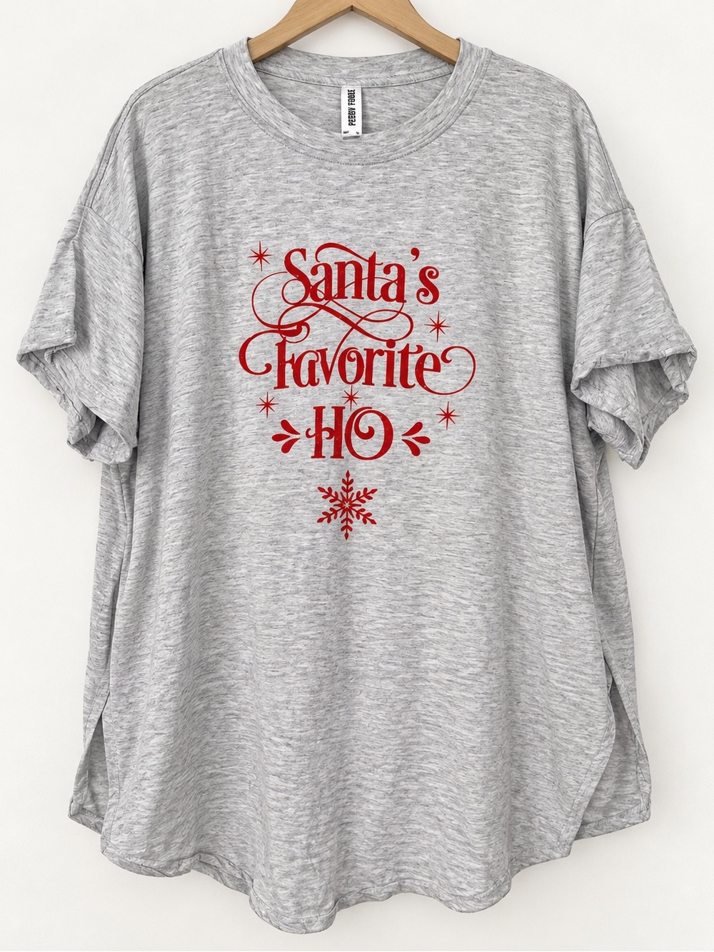 Women's Graphic Holiday Tee - Gray with Red "Santa's Favorite"